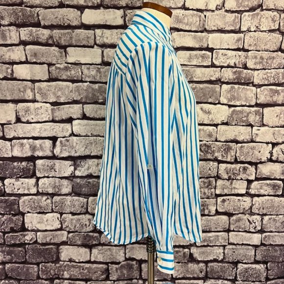 Colorayons Vintage Turquoise & White Striped Blouse Size M - Picture 8 of 10